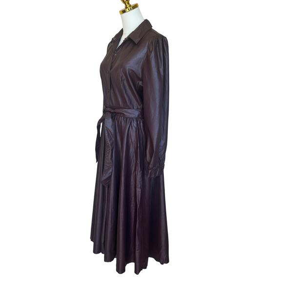 Peter Som Brown Faux Leather Midi Dress Size 10 Fit n Flare Career Designer $430 - Picture 9 of 11